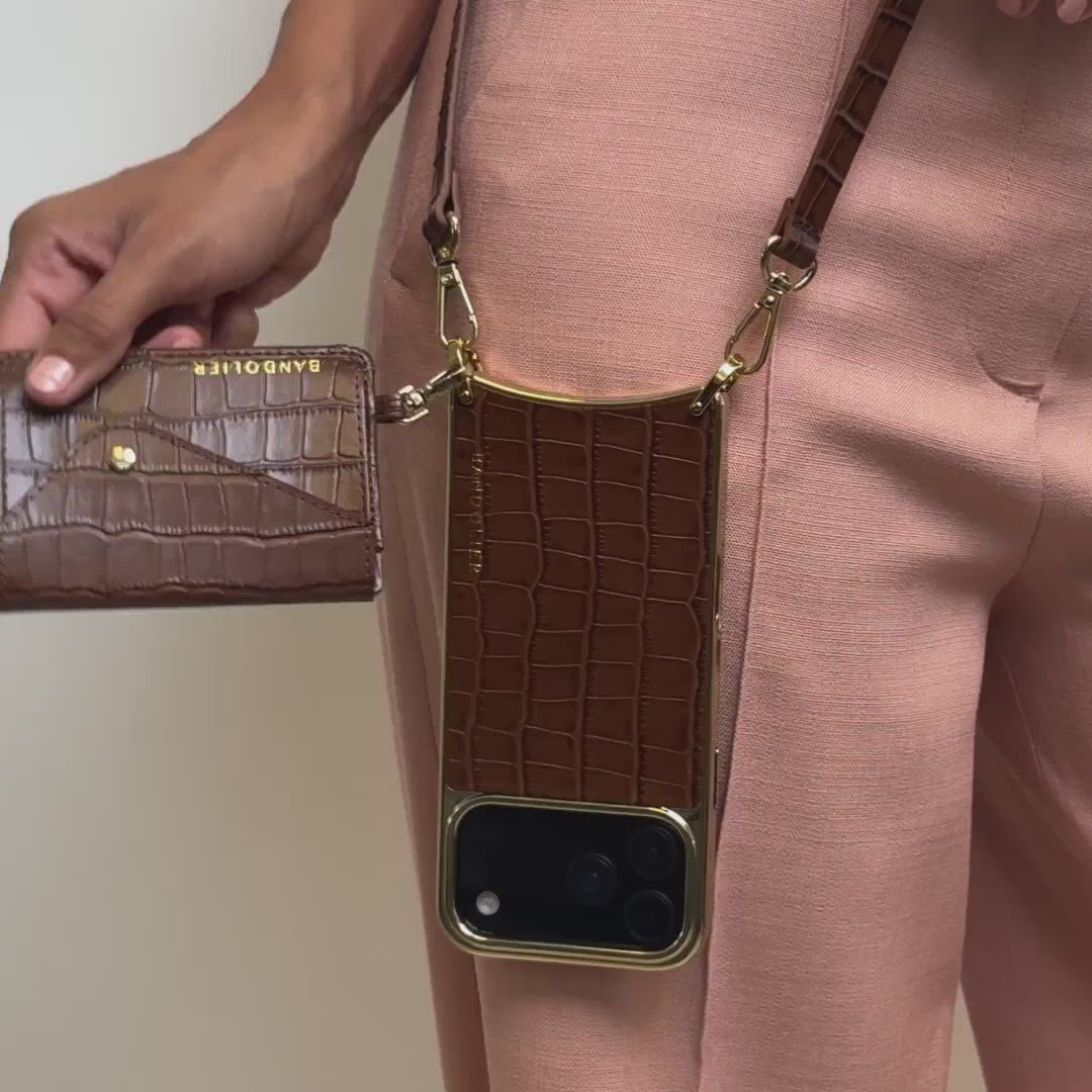 Remi Magnet Wallet Crossbody Phone Case - Brown Croc/Gold – Bandolier