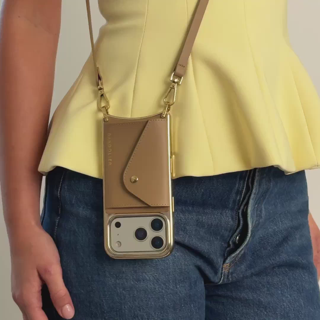 Donna Chrome Crossbody Phone Case - Tan/Chrome Gold