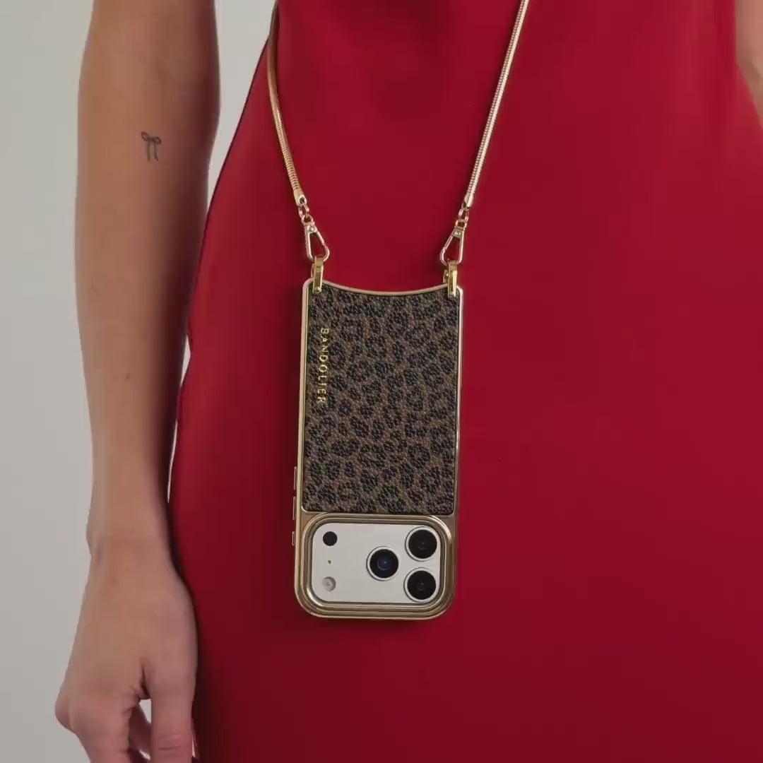 Rayna Chrome Crossbody Phone Case - Dark Leopard/Gold