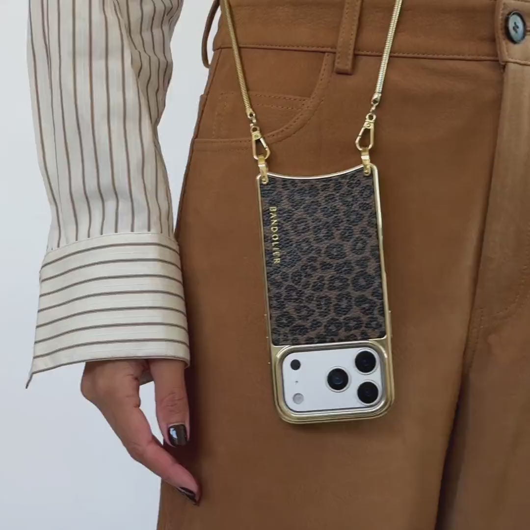 Rayna Chrome Crossbody Phone Case - Dark Leopard/Gold – Bandolier