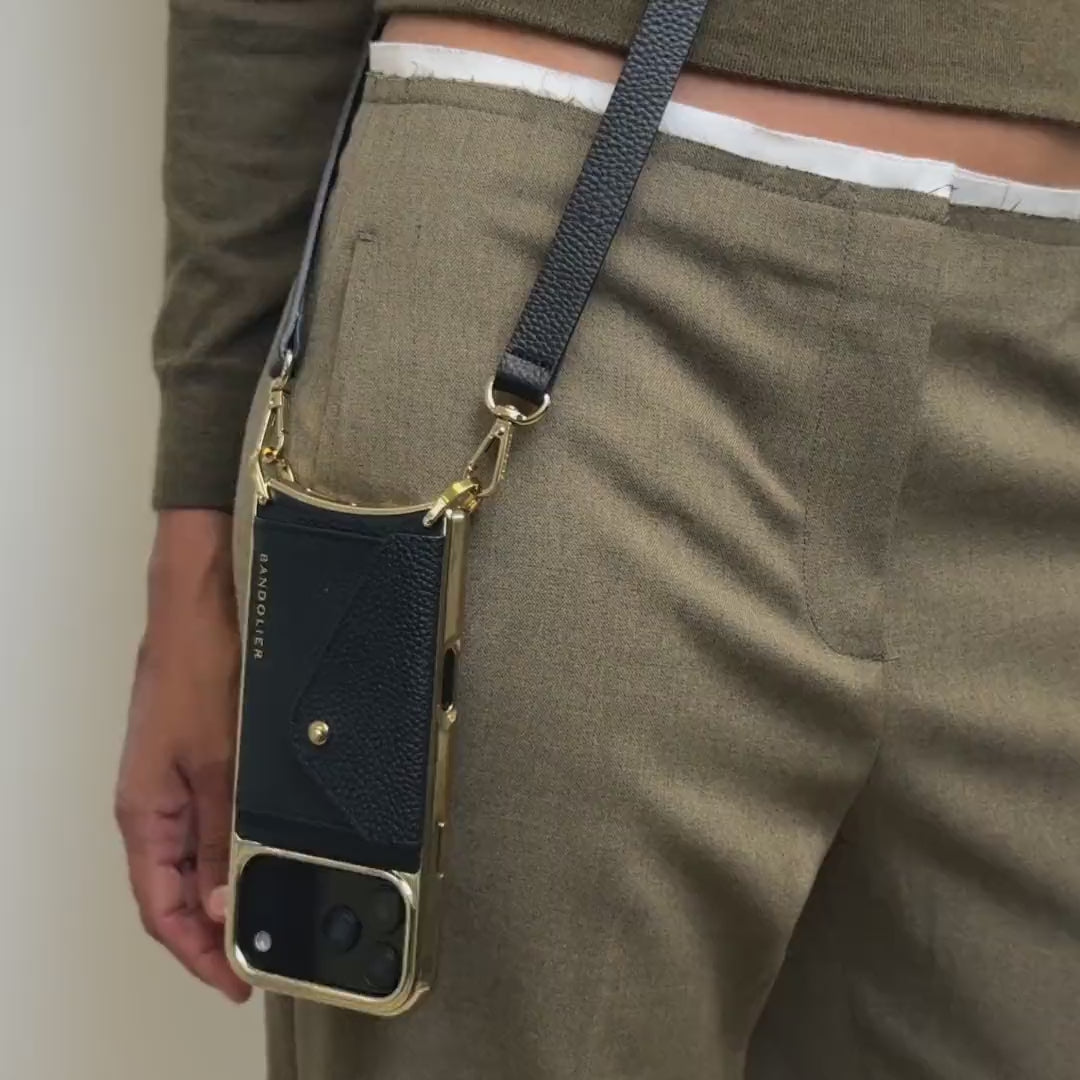 Hailey Chrome Crossbody Phone Case - Chrome Black/Gold