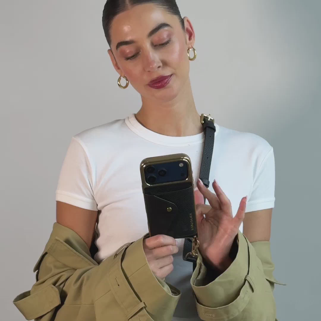 Hailey Chrome Crossbody Phone Case - Chrome Black/Gold