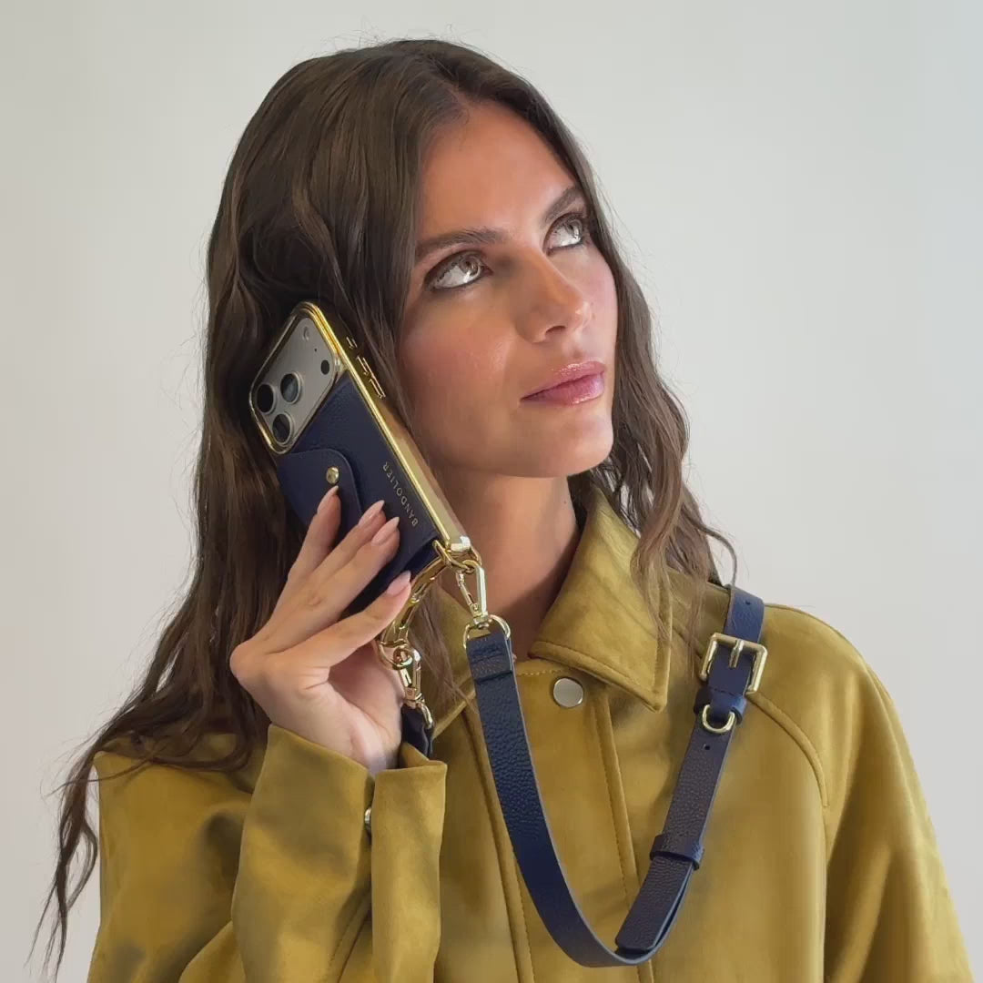 Hailey Chrome Crossbody Phone Case - Navy Chrome/Gold