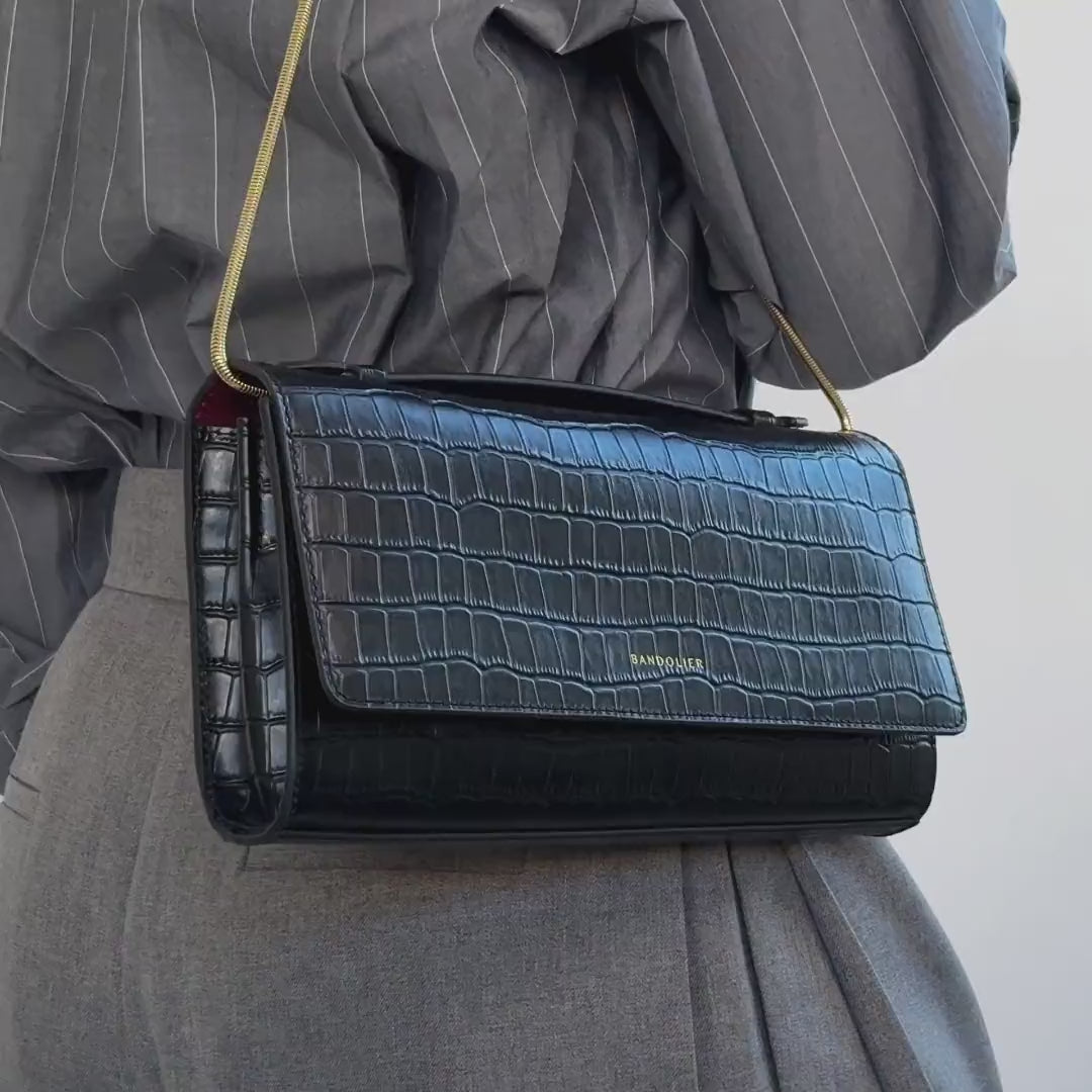 Maeve Bag - Black Croc/Gold