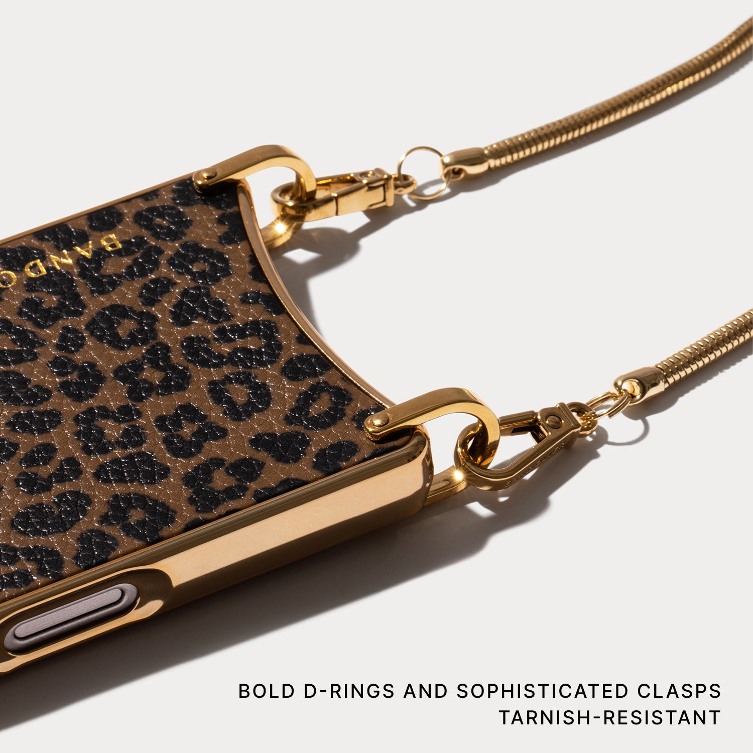 Rayna Chrome Crossbody Phone Case - Dark Leopard/Gold