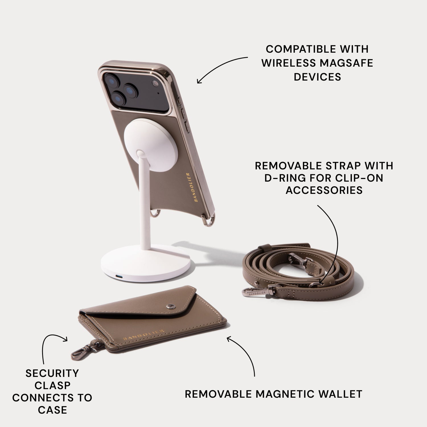 Remi Chrome Magnet Wallet Crossbody Phone Case - Warm Gray/Antique Silver