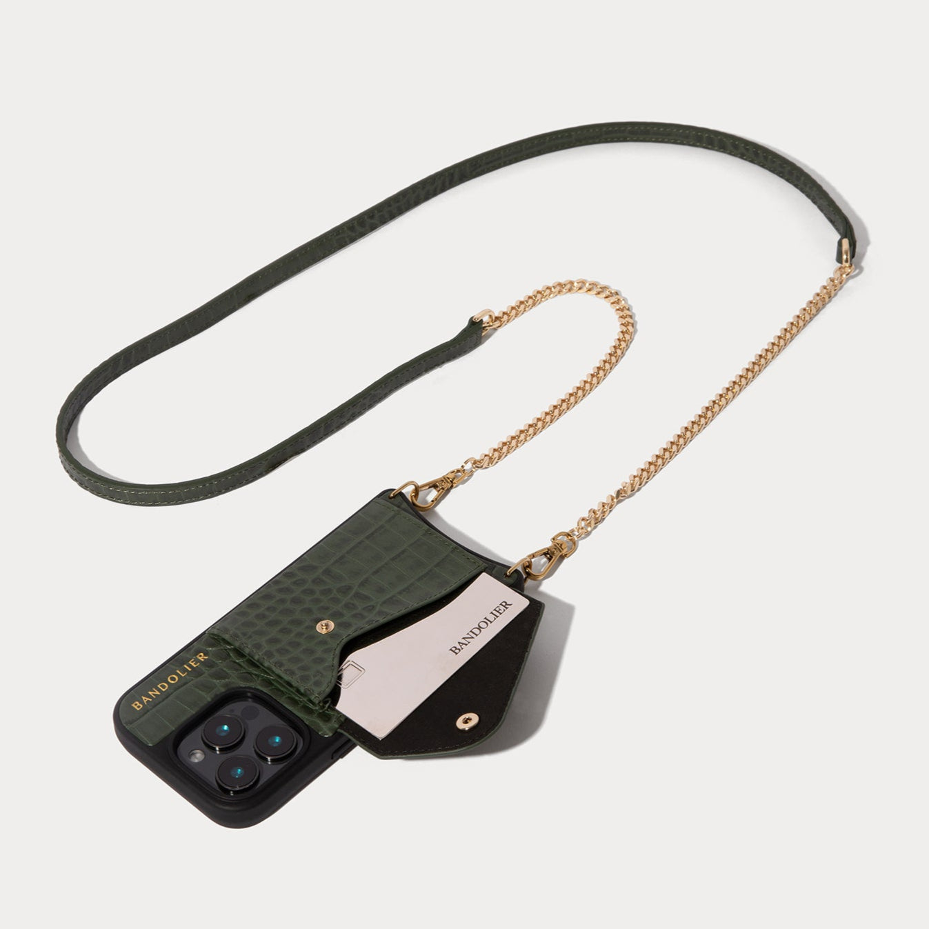 スマホアクセサリー vivi Vivian Crossbody Phone Case - Dark Green Croc/Gold – Bandolier