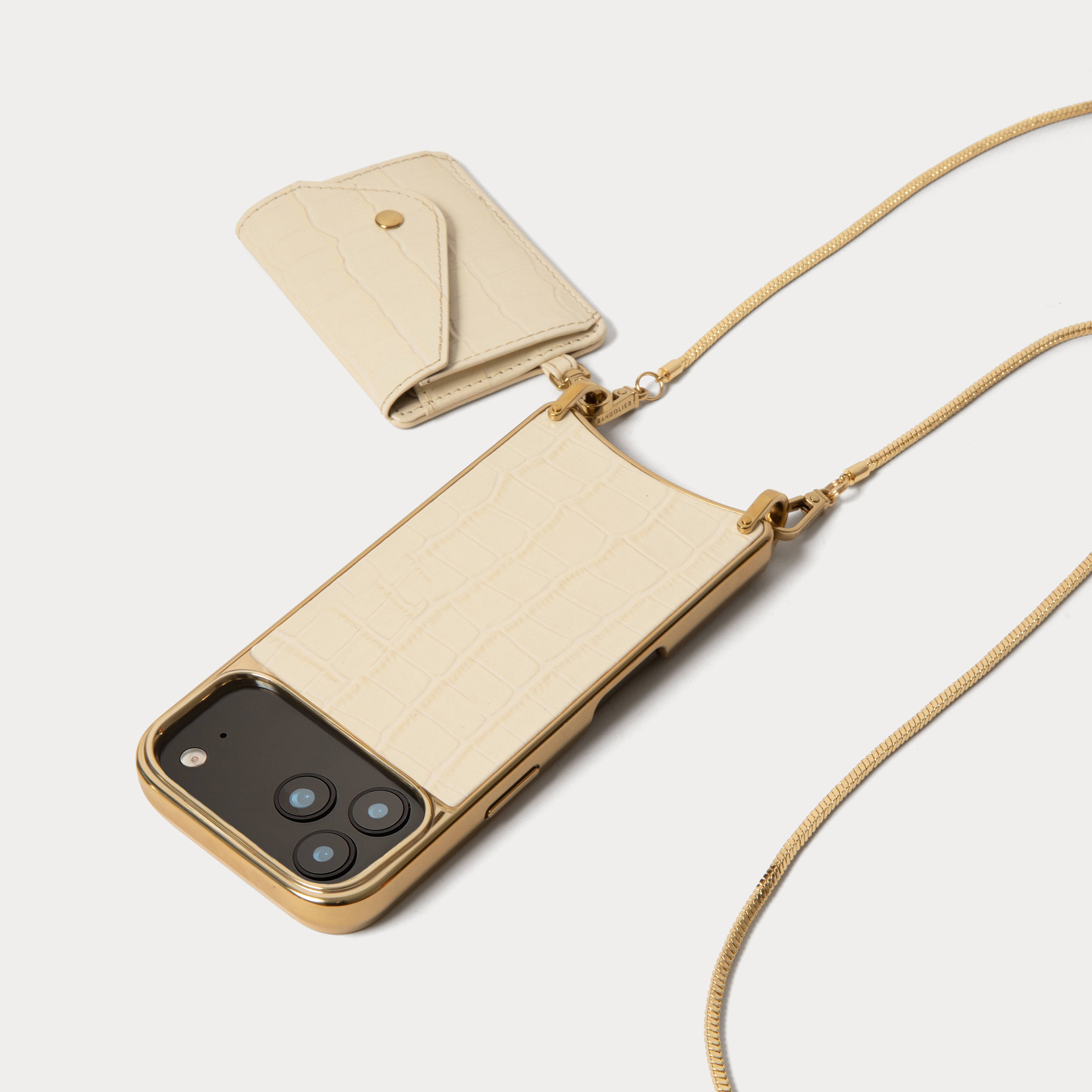 Remi Chrome Magnet Wallet Crossbody Phone Case - Ivory Croc/Gold
