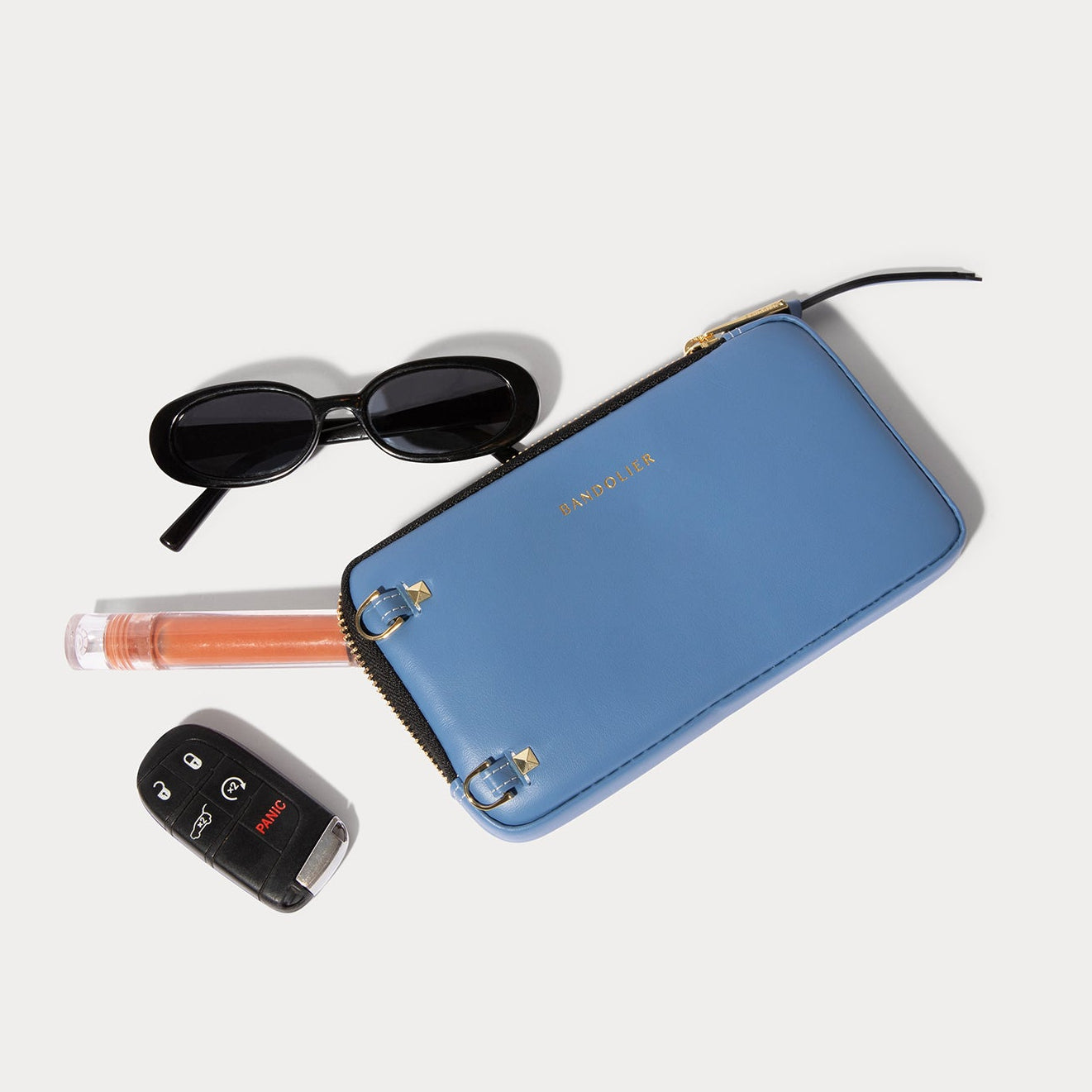 Expanded Zip Pouch - Dusty Blue/Gold