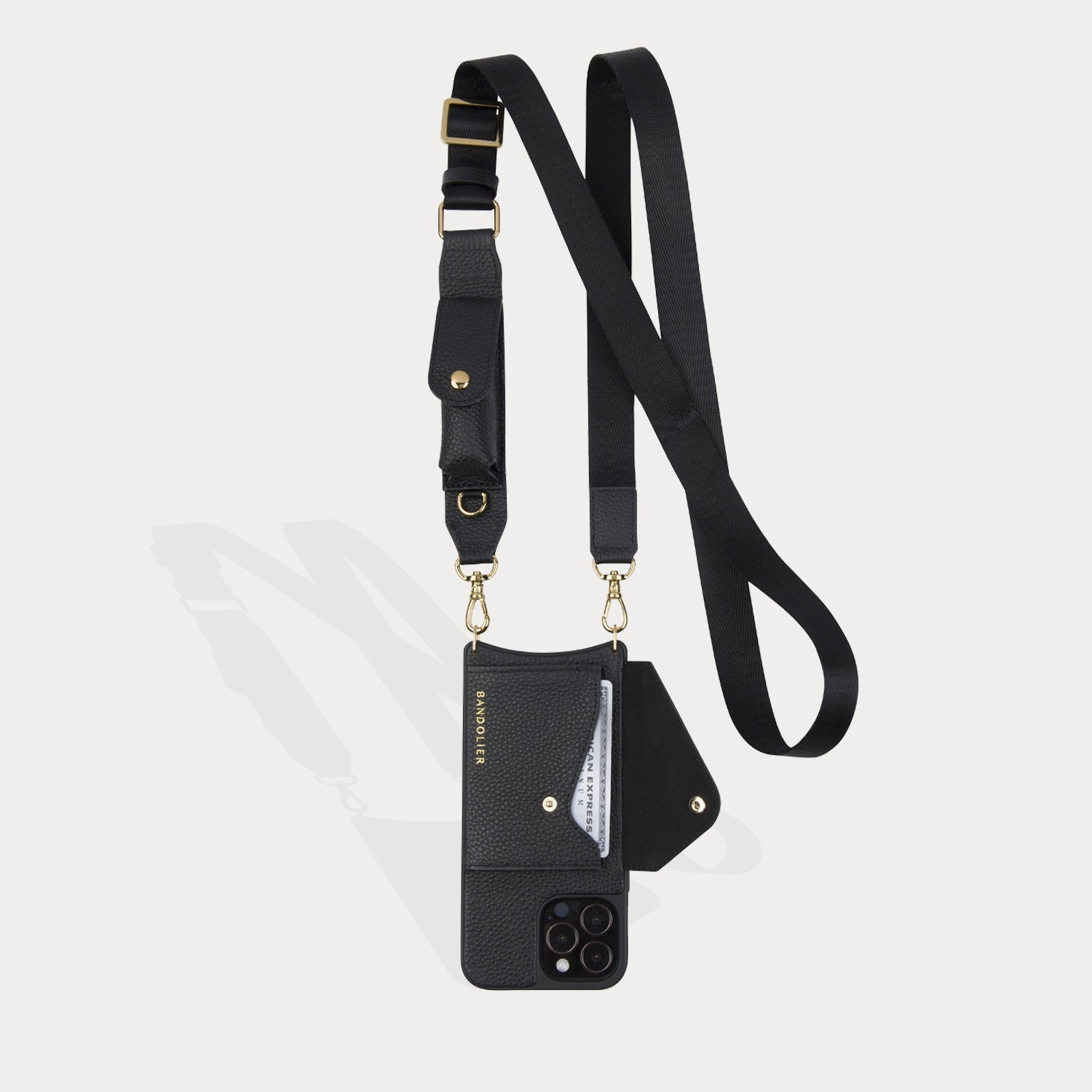 Lana Lipstick Strap Only in Black/Gold | Genuine Leather | Bandolier Style