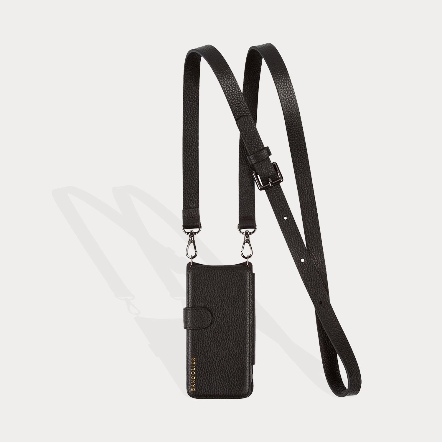Hailey Folio Pebble Leather Crossbody Bandolier - Black/Pewter Bandolier Core Bandolier 