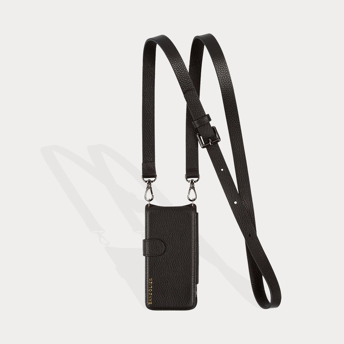 Hailey Folio Pebble Leather Crossbody Bandolier in Black/Pewter | iPhone SE / 876 | Functional Design | Bandolier Style