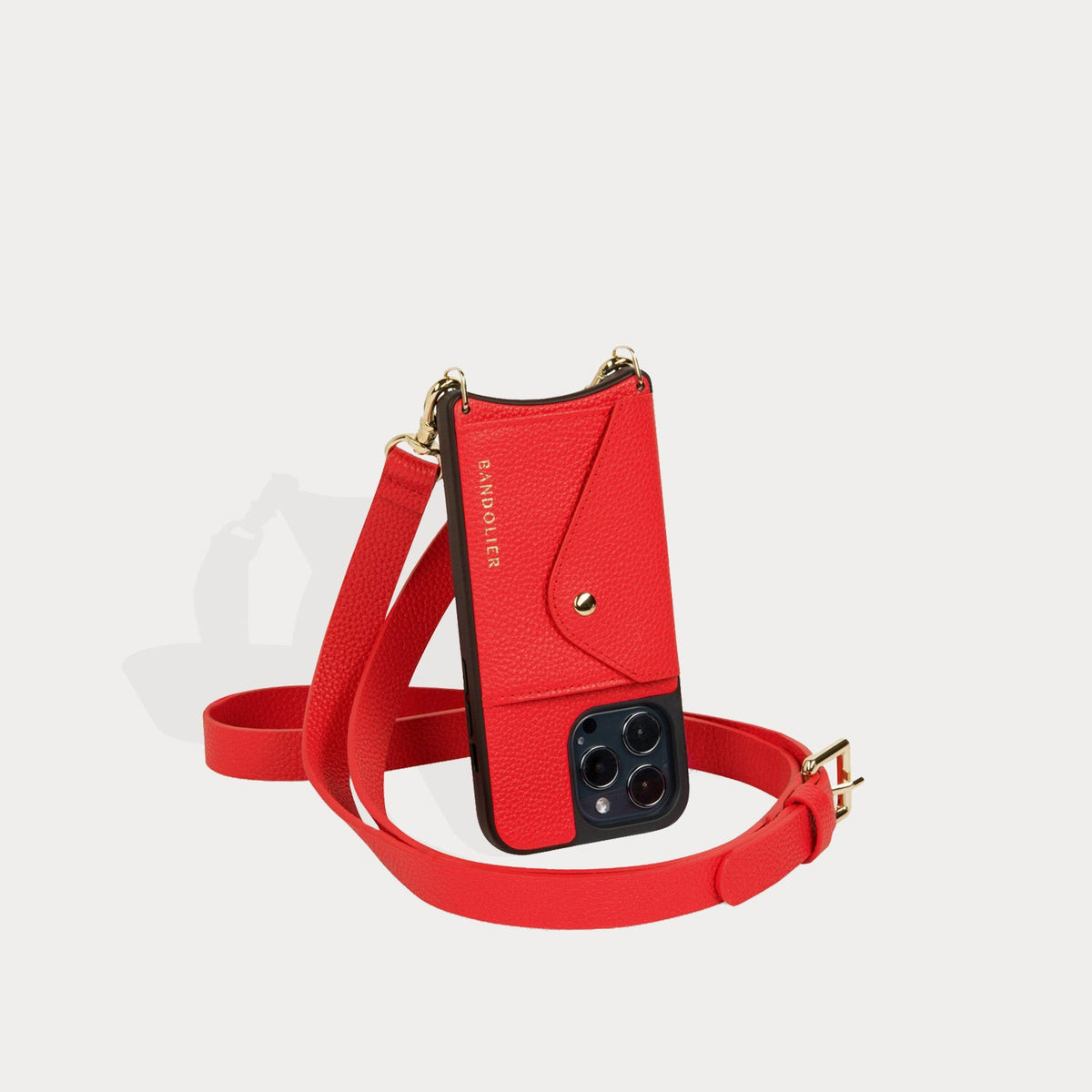 Hailey Side Slot Leather Crossbody Bandolier - Red/Gold