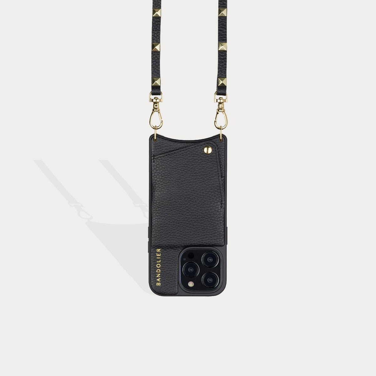 Bandolier Emma Crossbody Phone Case and Wallet - Black Leather with Gold  Detail - Compatible with iPhone 14