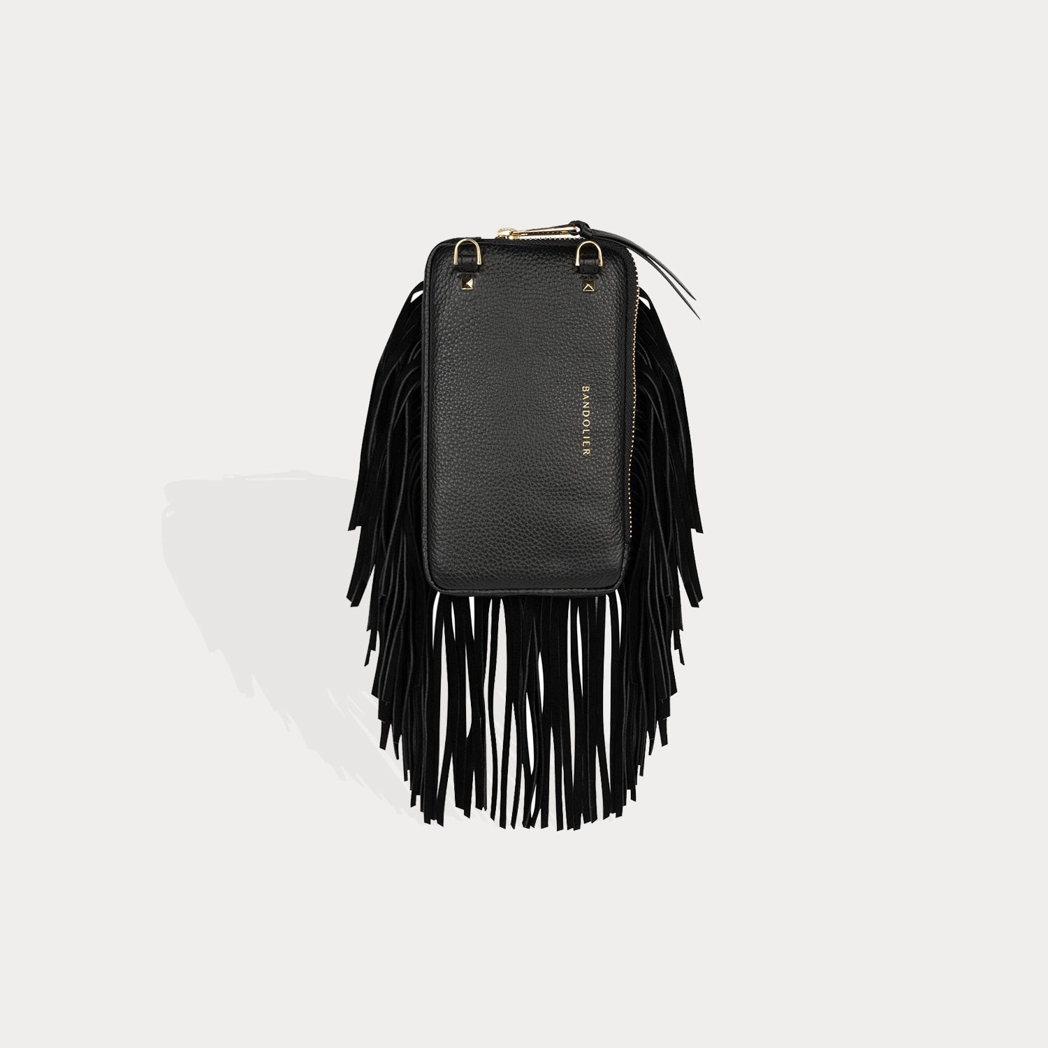 Fringe Expanded Pouch in Black/Gold | Genuine Leather | Bandolier Style