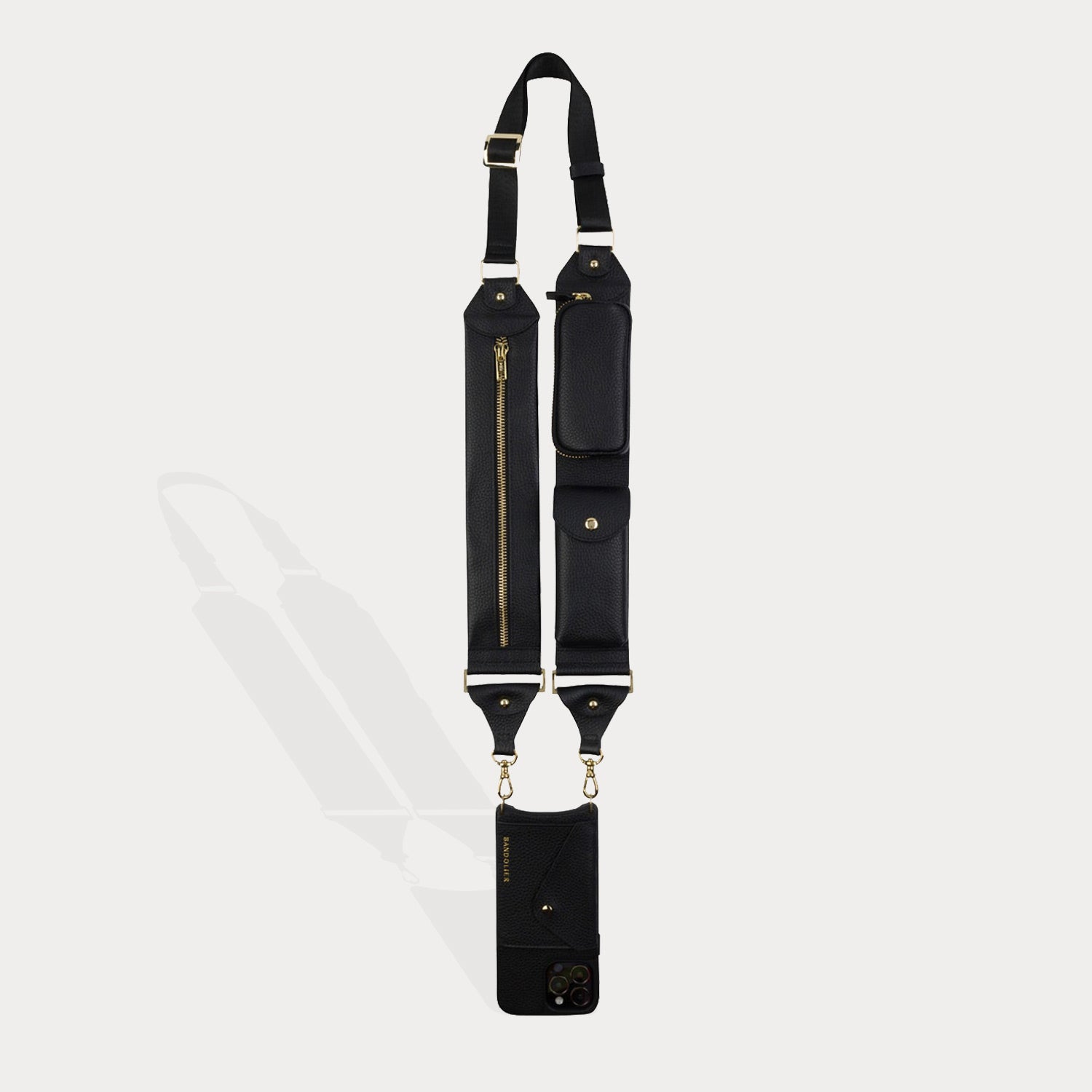 Nova D-Ring Strap Only in Black/Gold | Genuine Leather | Bandolier Style