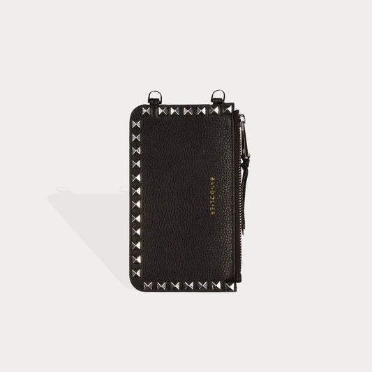 Pyramid Stud Pebble Leather Zip Pouch - Black/Silver Pouch Core Bandolier 