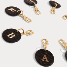Round Leather Initial Charm - Black/Gold