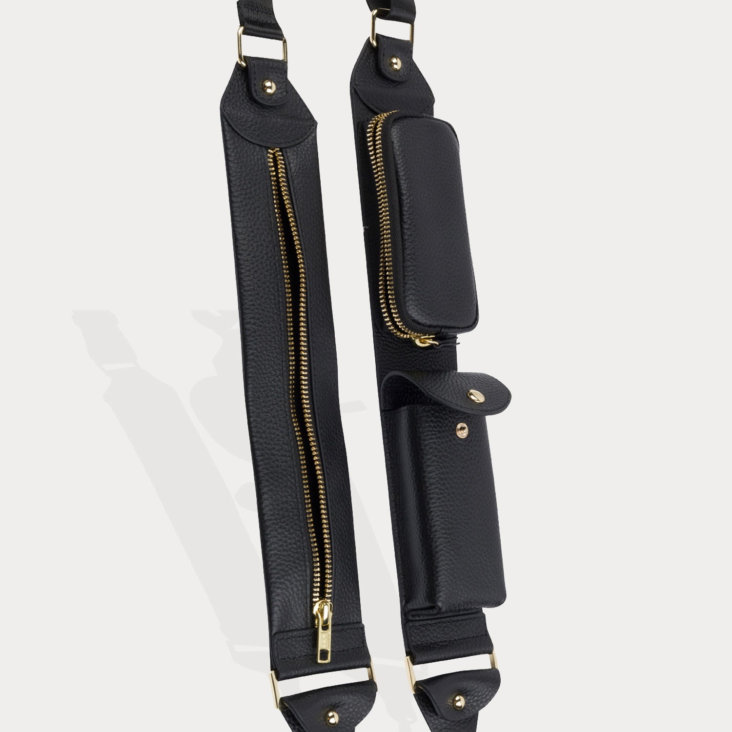 Billie Utility Crossbody with Case in Black/Gold | 15 / iPhone Pro Max | Genuine Leather | Bandolier Style