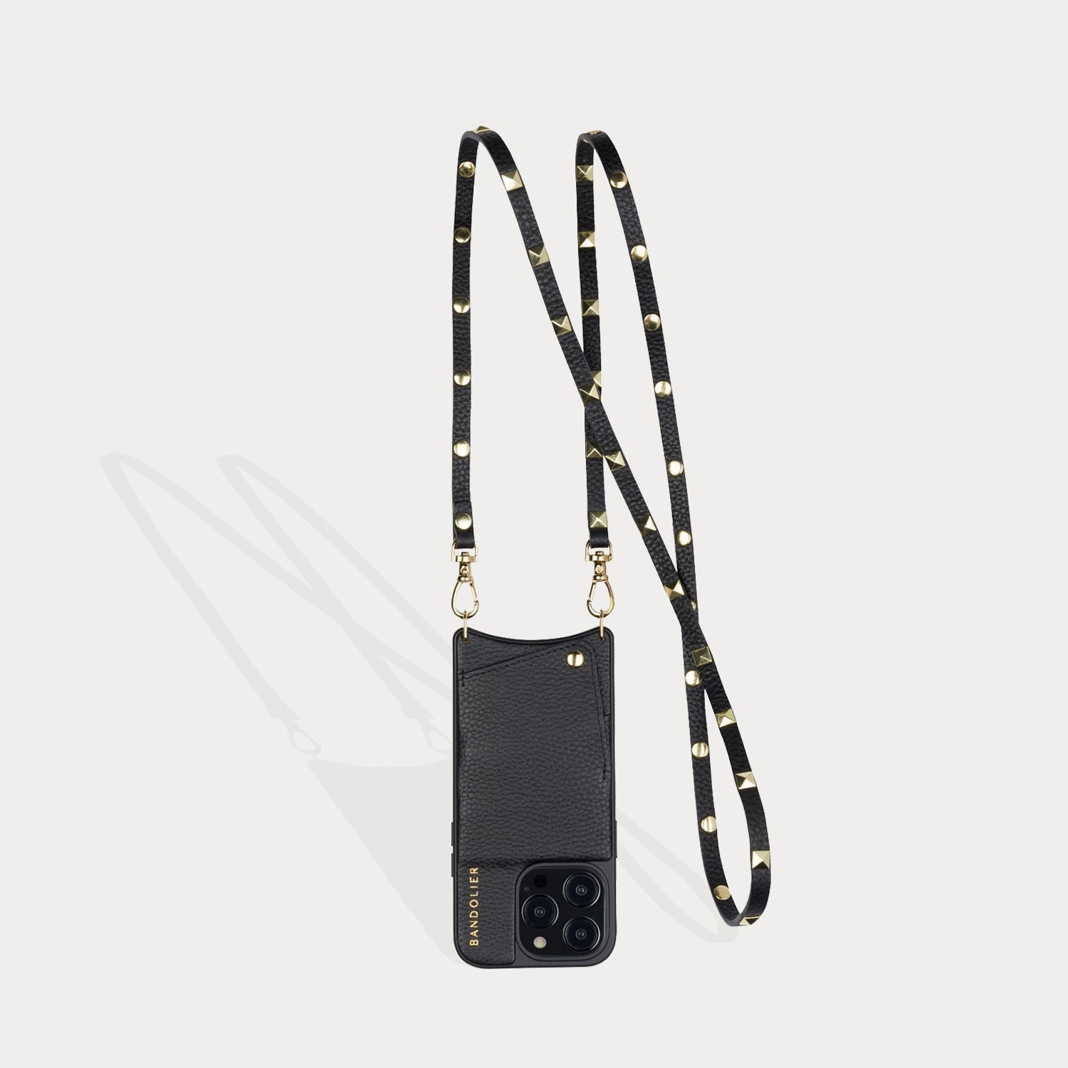Sarah Pebble Leather Crossbody Bandolier in Black/Gold | _ / iPhone SE / 876 | Bandolier Style