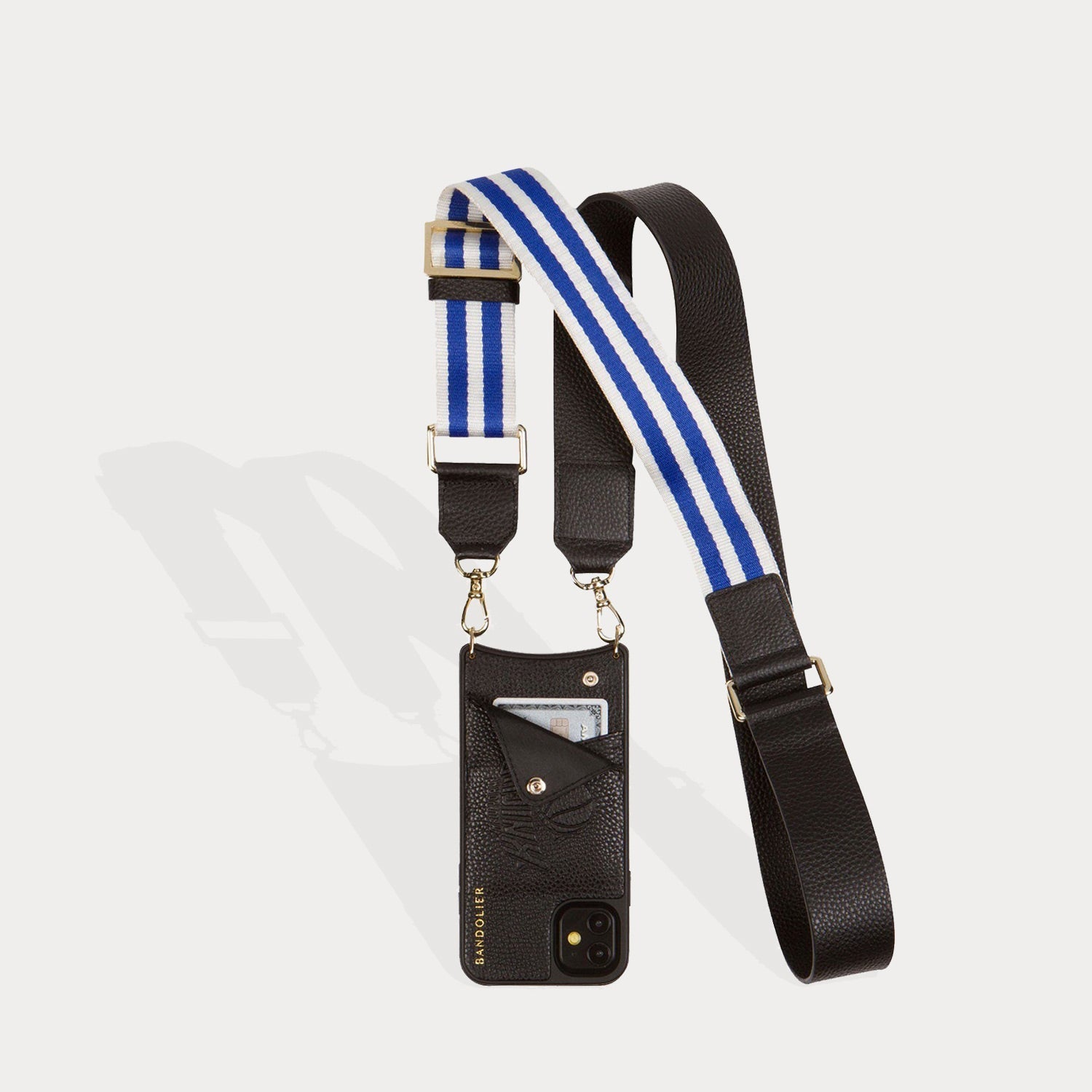 Skye Crossbody Strap in White/Blue/Gold | Genuine Leather | Bandolier Style