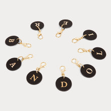 Round Leather Initial Charm - Black/Gold