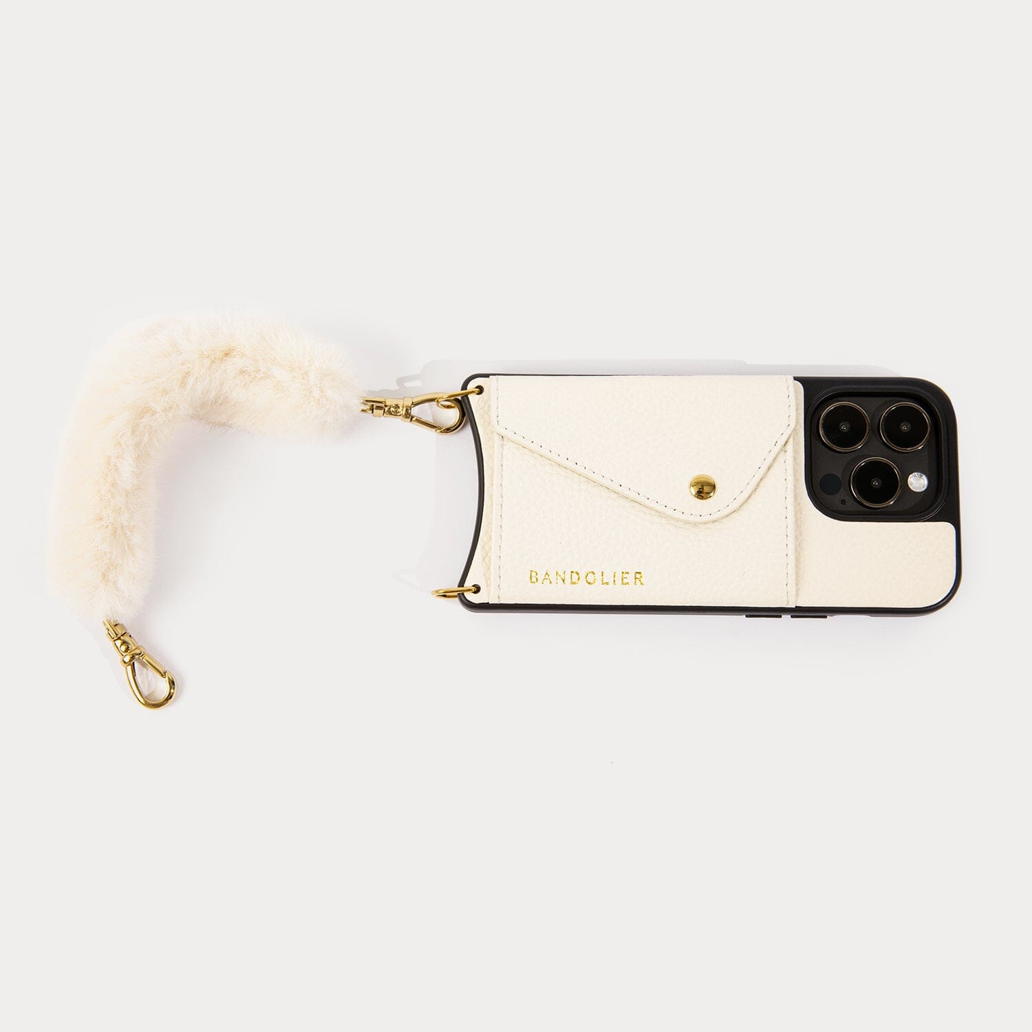 Norah Faux Fur Wristlet Only - Ivory/Gold Fashion Strap Bandolier 