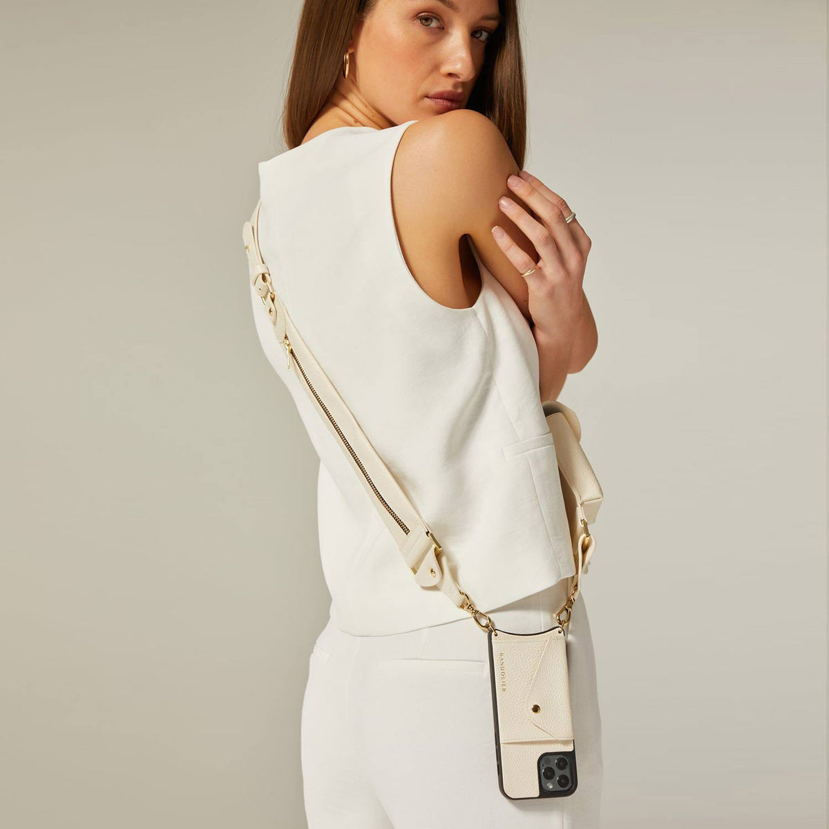 Billie Utility Crossbody with Case Ivory/Gold Bandolier