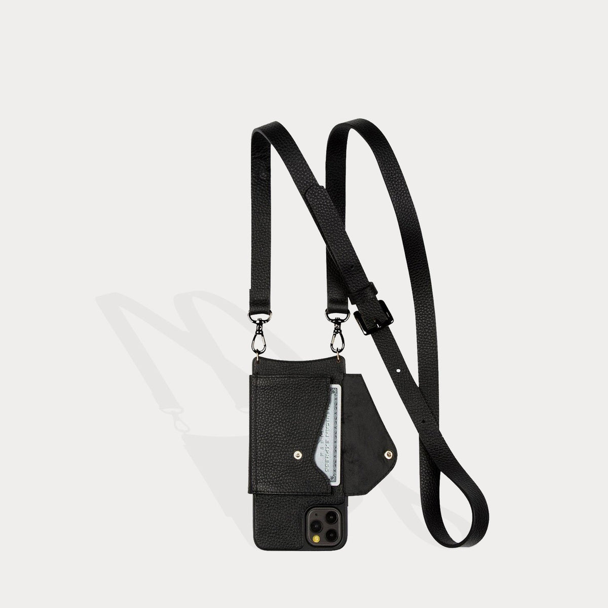 Hailey Folio Pebble Leather Crossbody Bandolier in Black/Pewter | iPhone SE / 876 | Functional Design | Bandolier Style