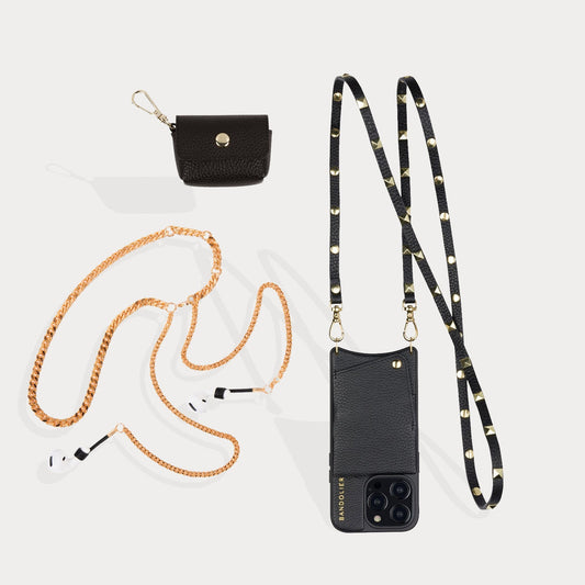Sarah AirPod Necklace Set - Black/Gold pack Bandolier 