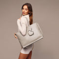 Carryall Tote Bag and Mini Heart Pouch Set - Greige/Silver pack Bandolier 