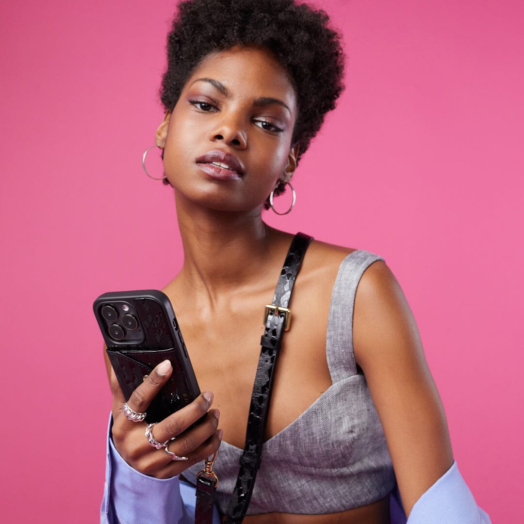 Hailey Phone Pouch And Holster Black Gold Bandolier hailey-phone-pouch-and-holster-black-gold-bandolier