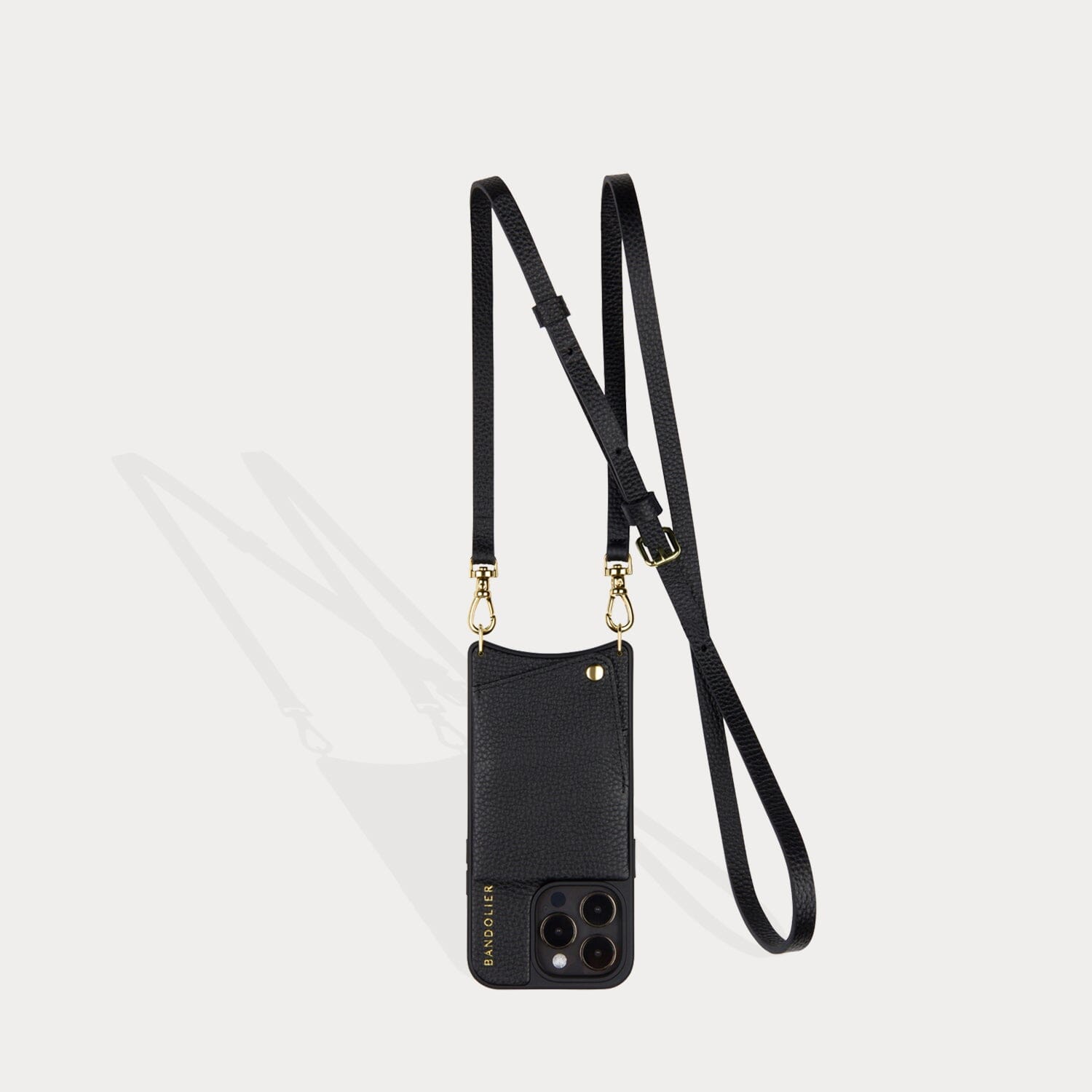 Emma Pebble Leather Crossbody Bandolier in Black/Gold | 15 / iPhone Plus | Bandolier Style