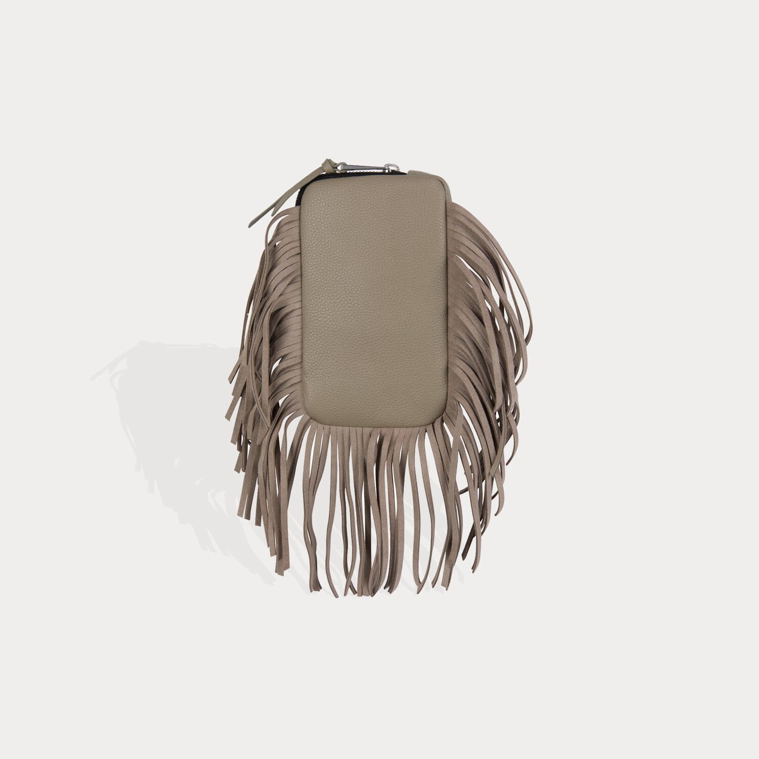 Fringe Expanded Pouch in Greige/Silver | Genuine Leather | Bandolier Style