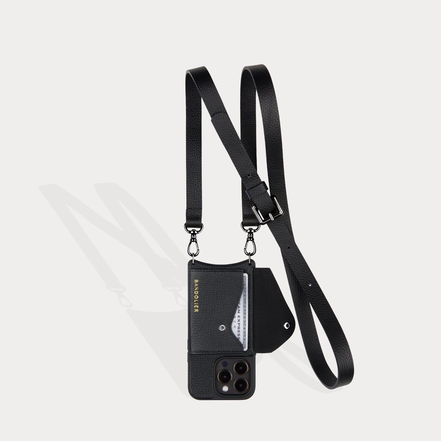 Hailey Side Slot Leather Crossbody Bandolier - Black/Pewter Bandolier Core Bandolier 
