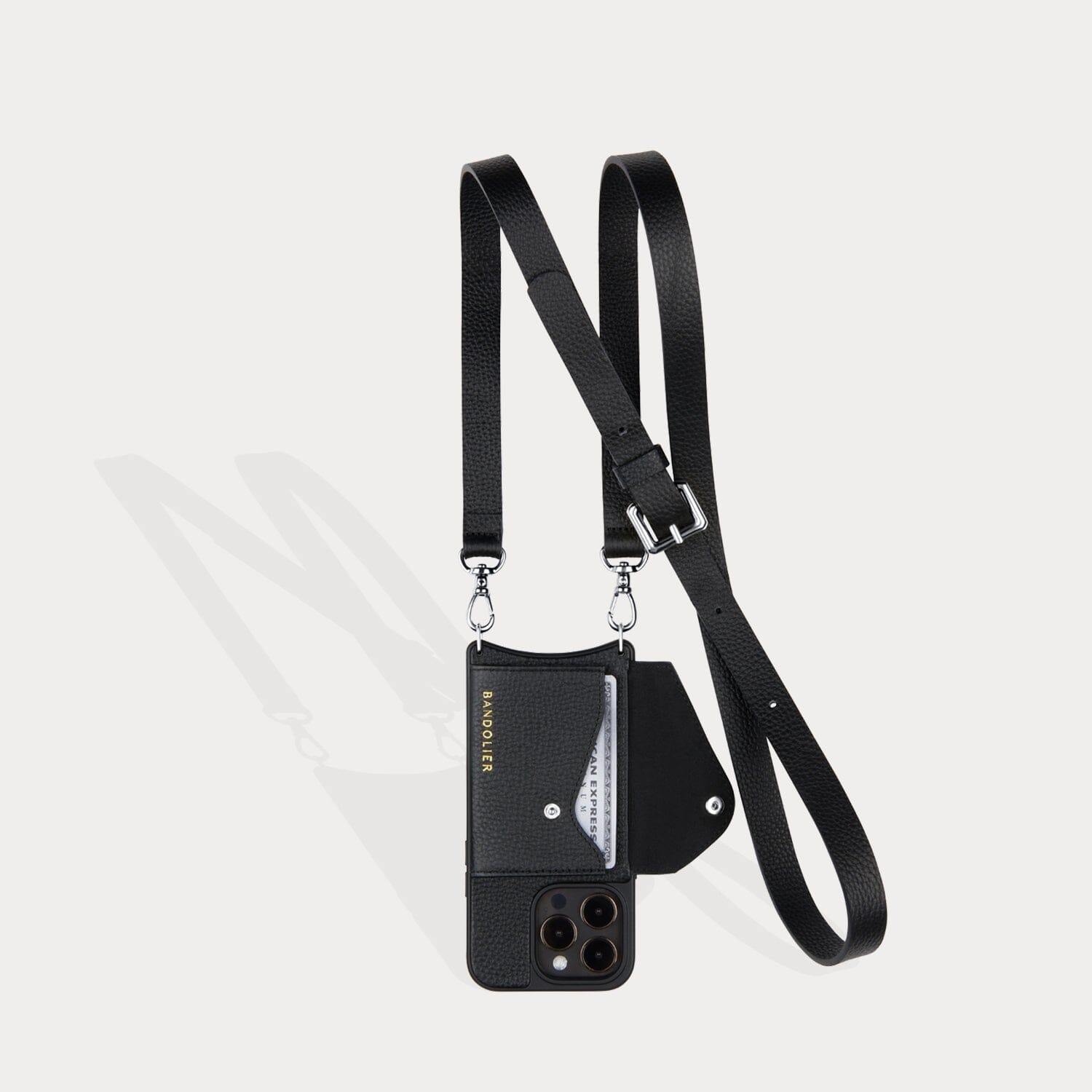 Hailey Side Slot Leather Crossbody Bandolier - Black/Silver Bandolier Core Bandolier 