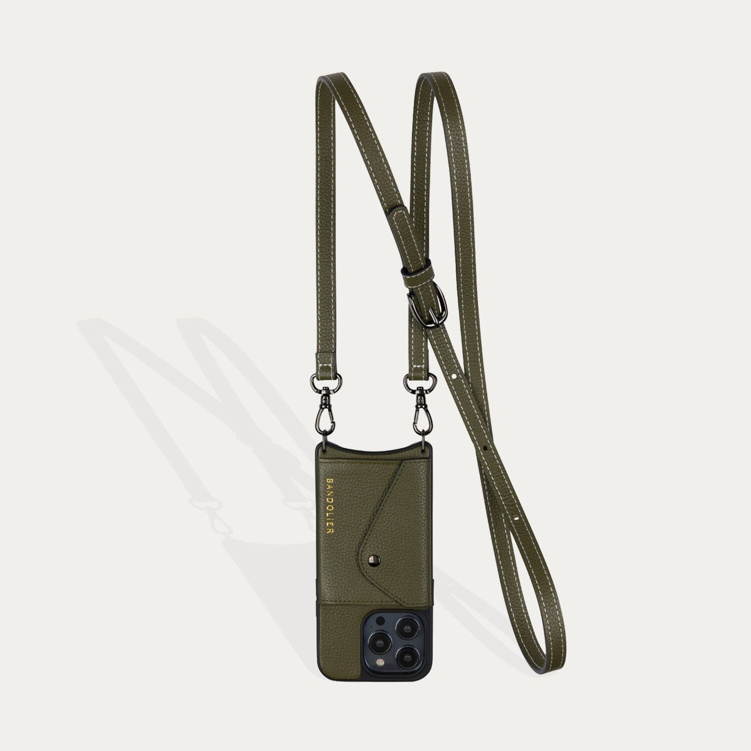 Casey Side Slot Pebble Leather Crossbody Bandolier - Army Green/Pewter Bandolier 