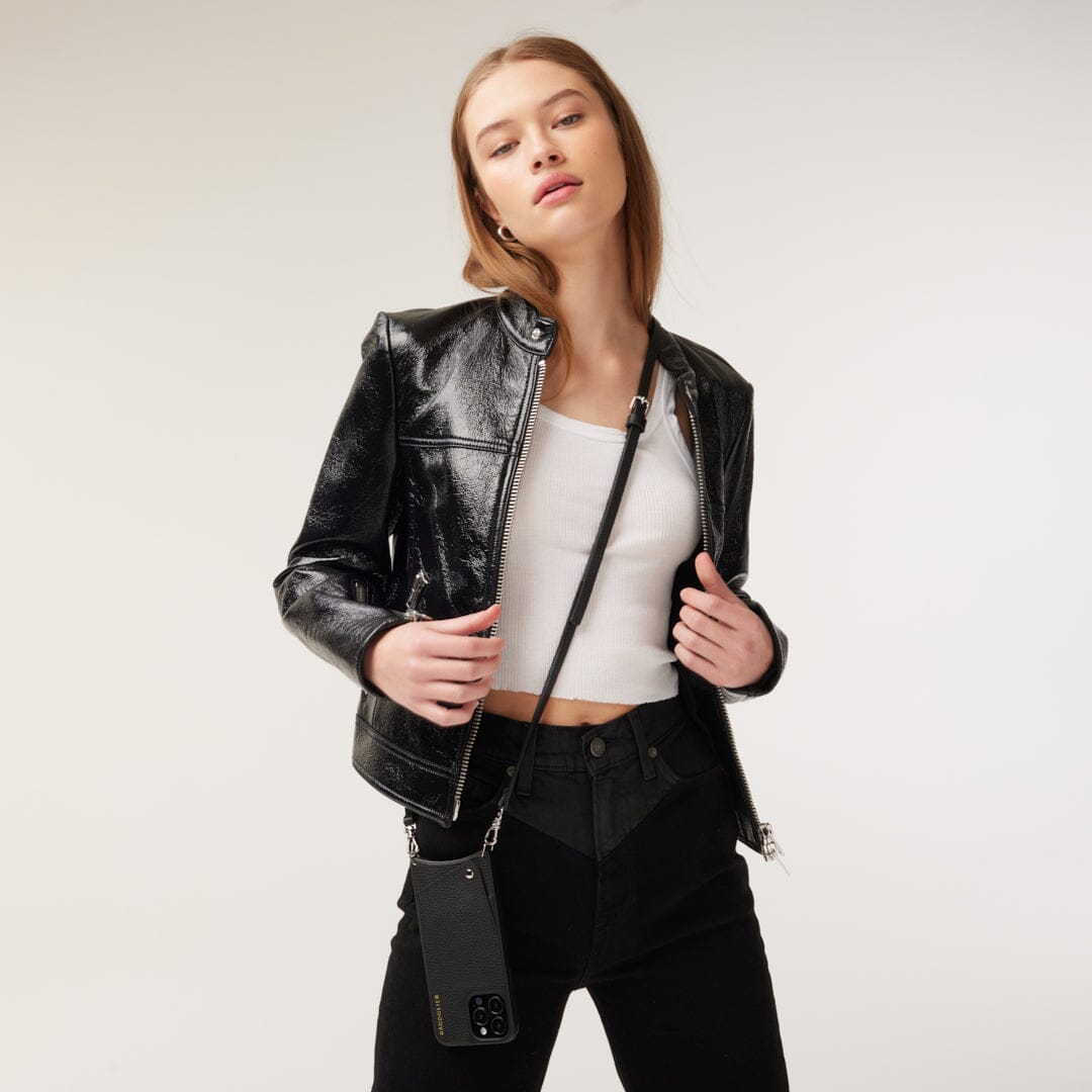 Emma Pebble Leather Adjustable Strap - Black/Silver Strap Bandolier 